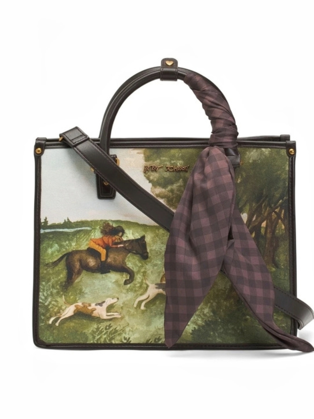 💚▪️Betsey Johnson ▪️ Lala Equestrian Horse and Hounds Scarf Satchel Tote Multi